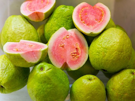 Pink guava on counter top