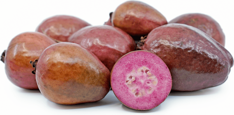 Beet root guava fruits on white surface
