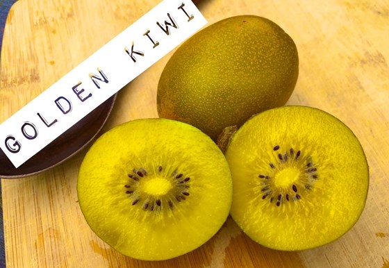 Golden Kiwi fruits on a counter