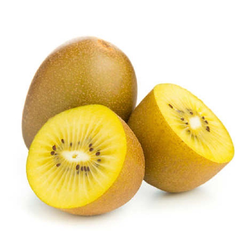Golden kiwi fruits on a white surface